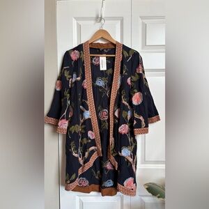 NWT Tolani / Black Floral Embroidered Kimono / M/L